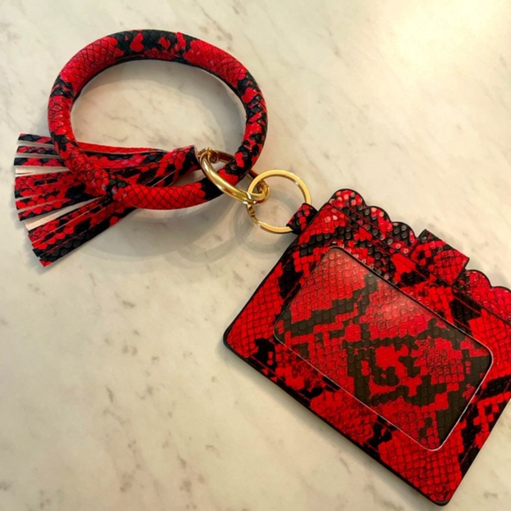 Red Snakeskin Print Wristlet Wallet